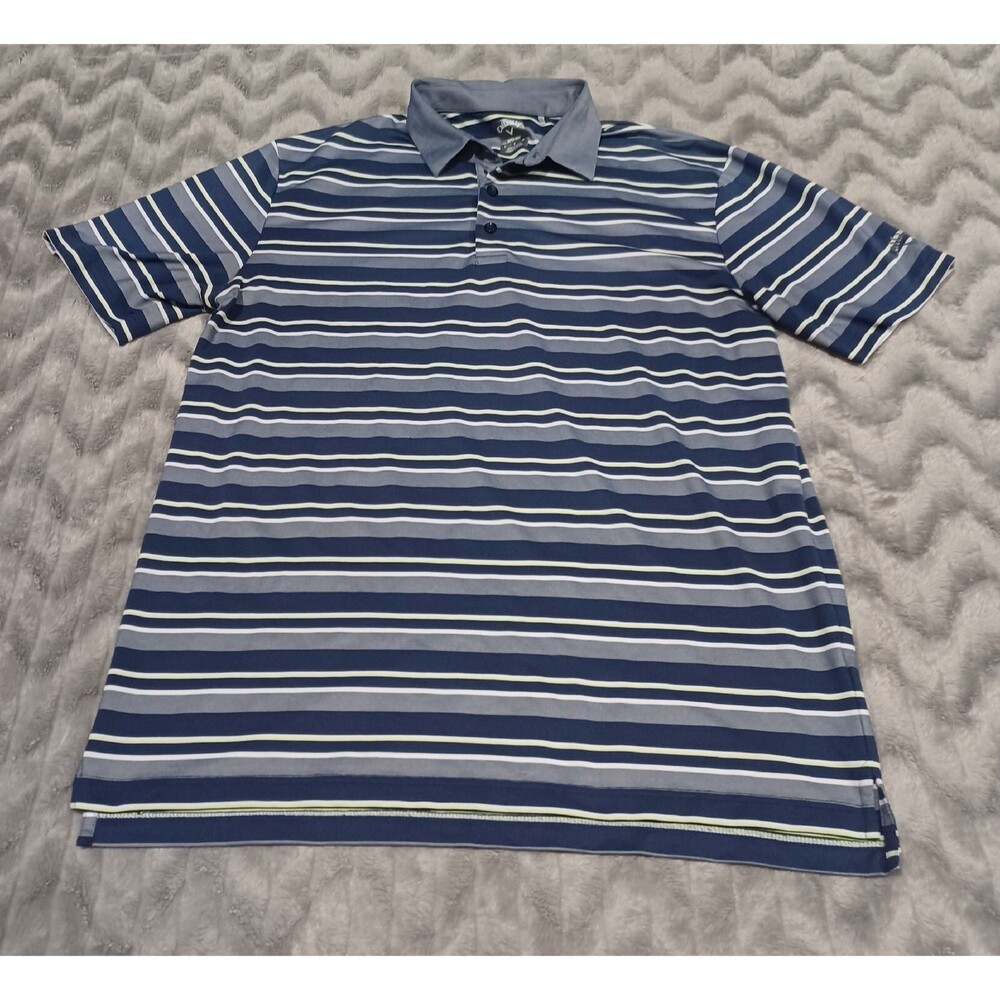 Callaway Mens Size L Blue Green Stripe Short Sleeve Polo Shirt
